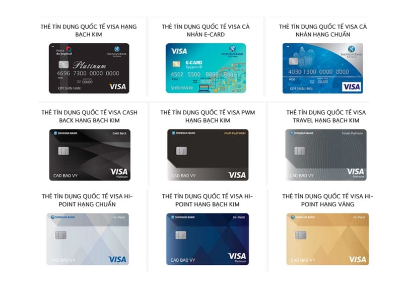 Một số loại thẻ tín dụng của ngân hàng Shinhan Bank