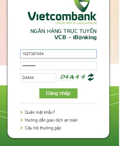 Cách lấy lại tên đăng nhập Internet Banking Vietcombank 